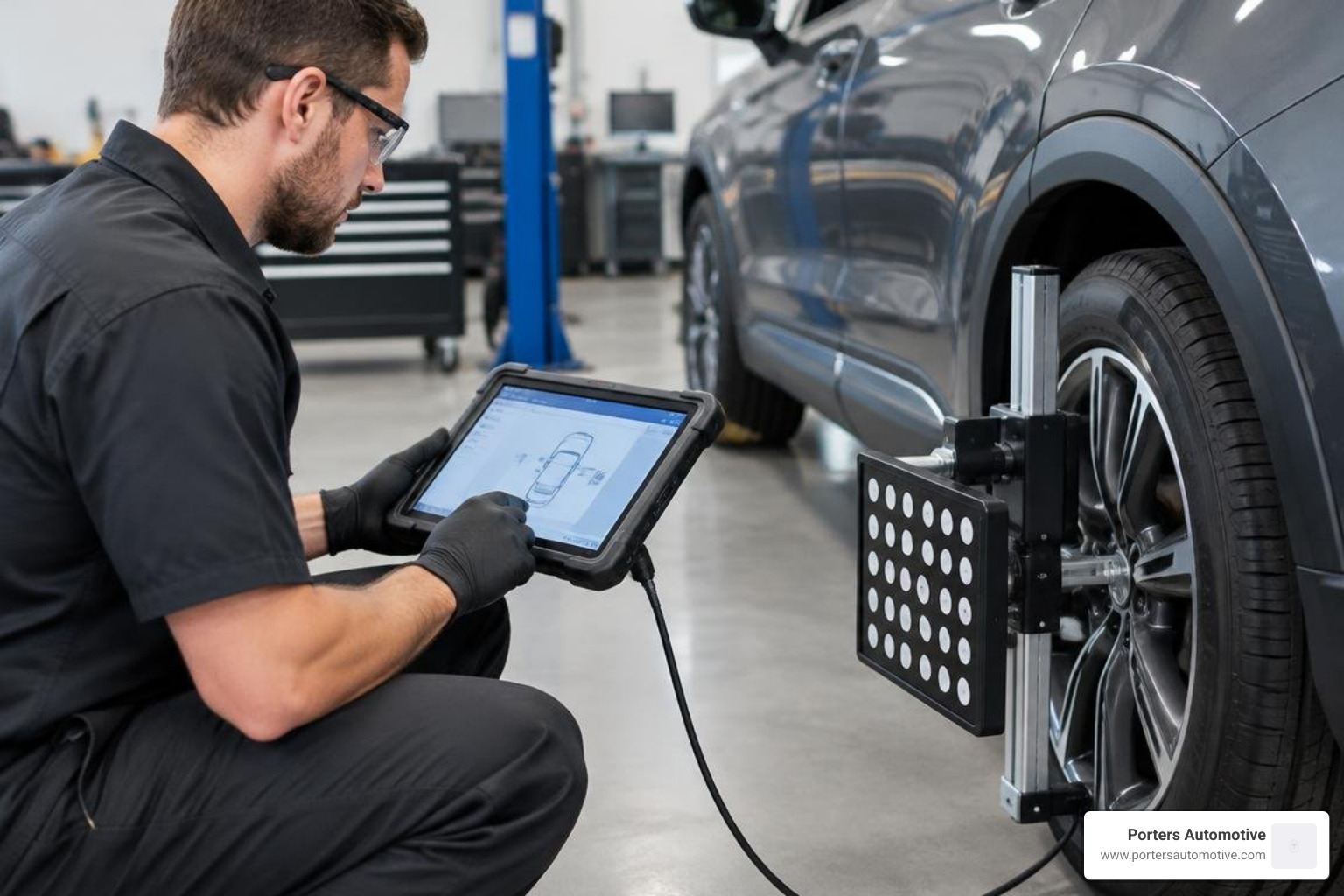 technician calibrating electronic stability control sensors