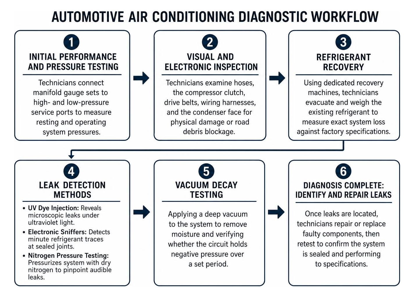 step-by-step automotive air conditioning diagnostic workflow
