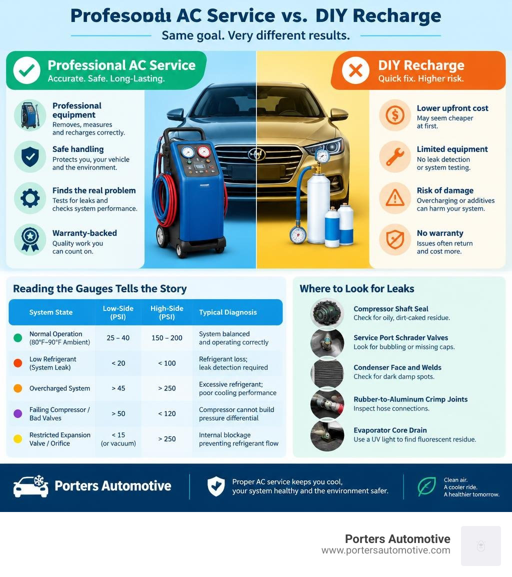 Comparison between professional AC machine service and DIY recharge